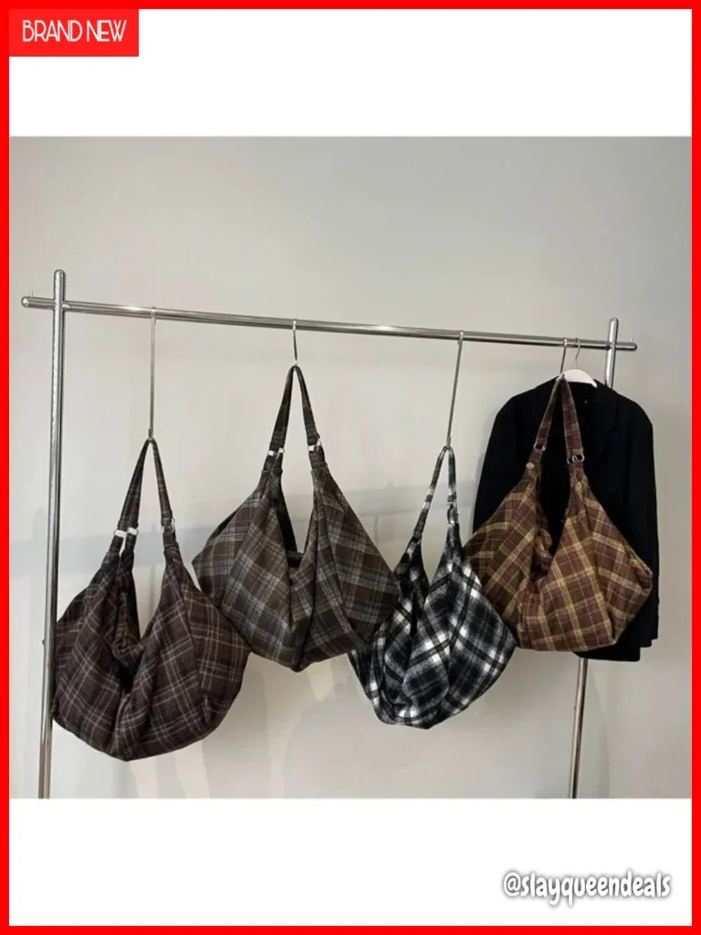 Plaid Woolen Hobo Shoulder Bag Large Capacity